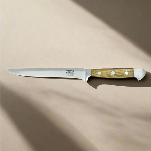 ALPHA OLIVE | Boning Knife 16cm (Flexible) | Forged Steel / Olive wood handle