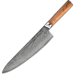 Ginza Steel MIA 24 Chef Knife 9” – Damascus AUS10, 67-Layer, Olive Wood Handle