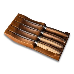 Ginza Steel AMELIA Five – 4-Piece VG10 Damascus Steel Steak Knife Set with Wood Block