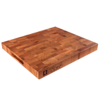 Angled view of the cherry end-grain butcher block, 18 × 16 in