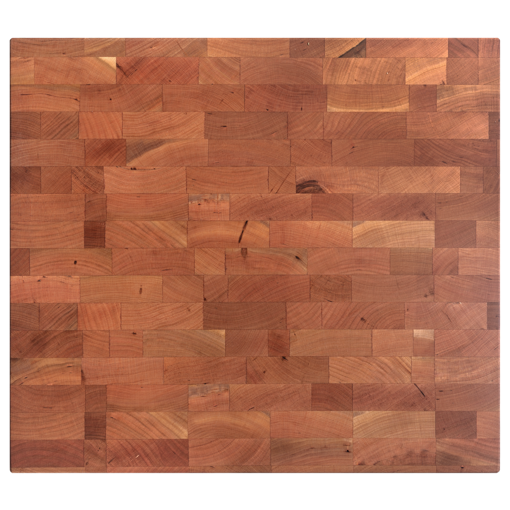 Top view of the cherry end-grain butcher block, 18 × 16 in