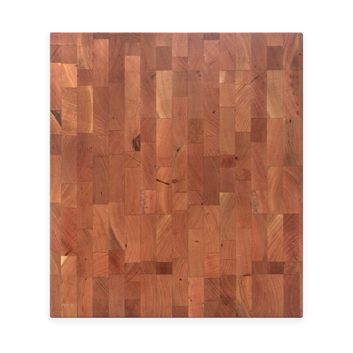 Overhead view of the cherry end-grain butcher block, 18 × 16 in
