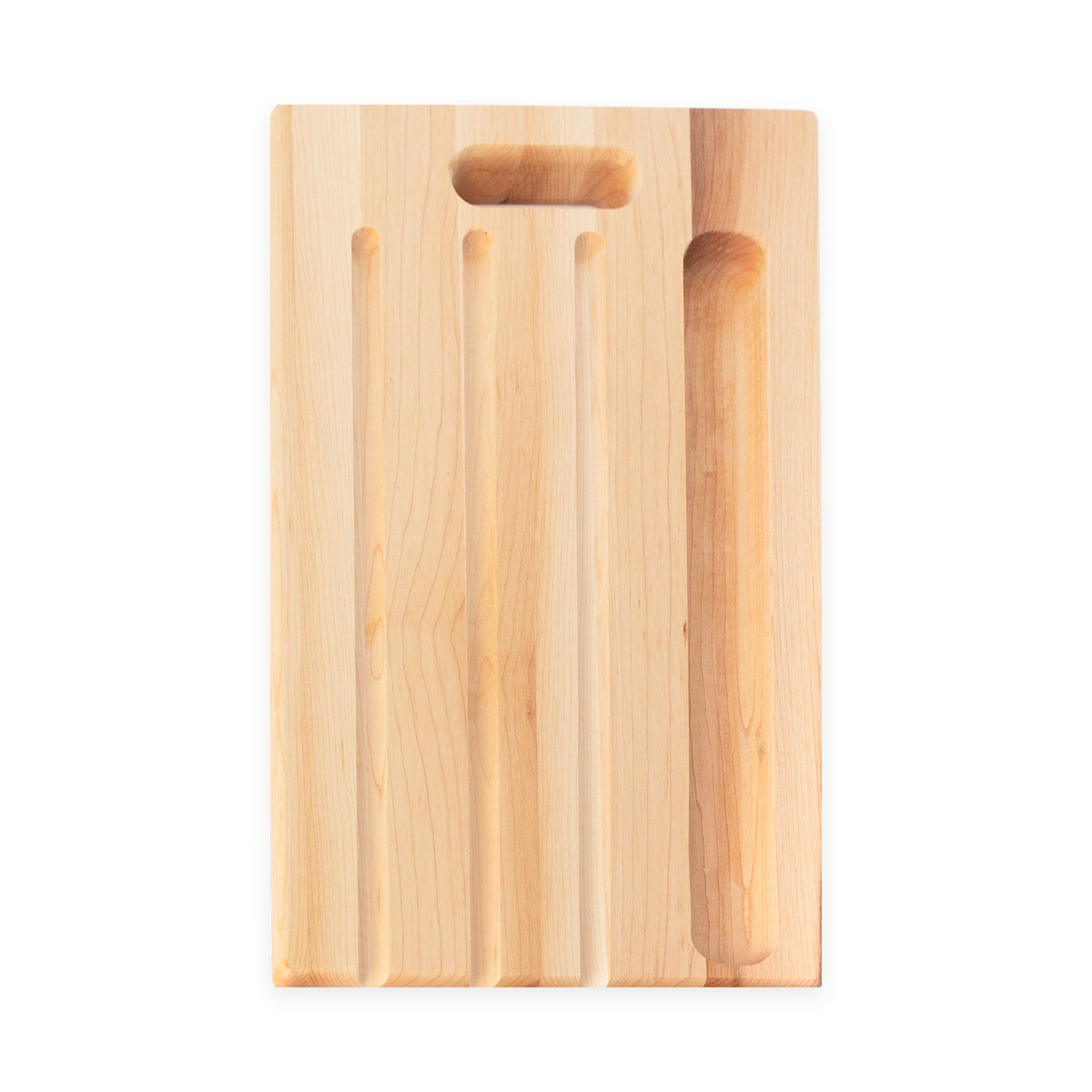 Vue de dessus de la planche à pain en bois avec rainures et rangement pour couteau, de 16 × 10 po