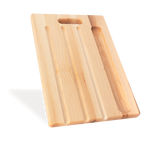 Vue de côté de la planche à pain en bois avec rainures et rangement pour couteau, de 16 × 10 po