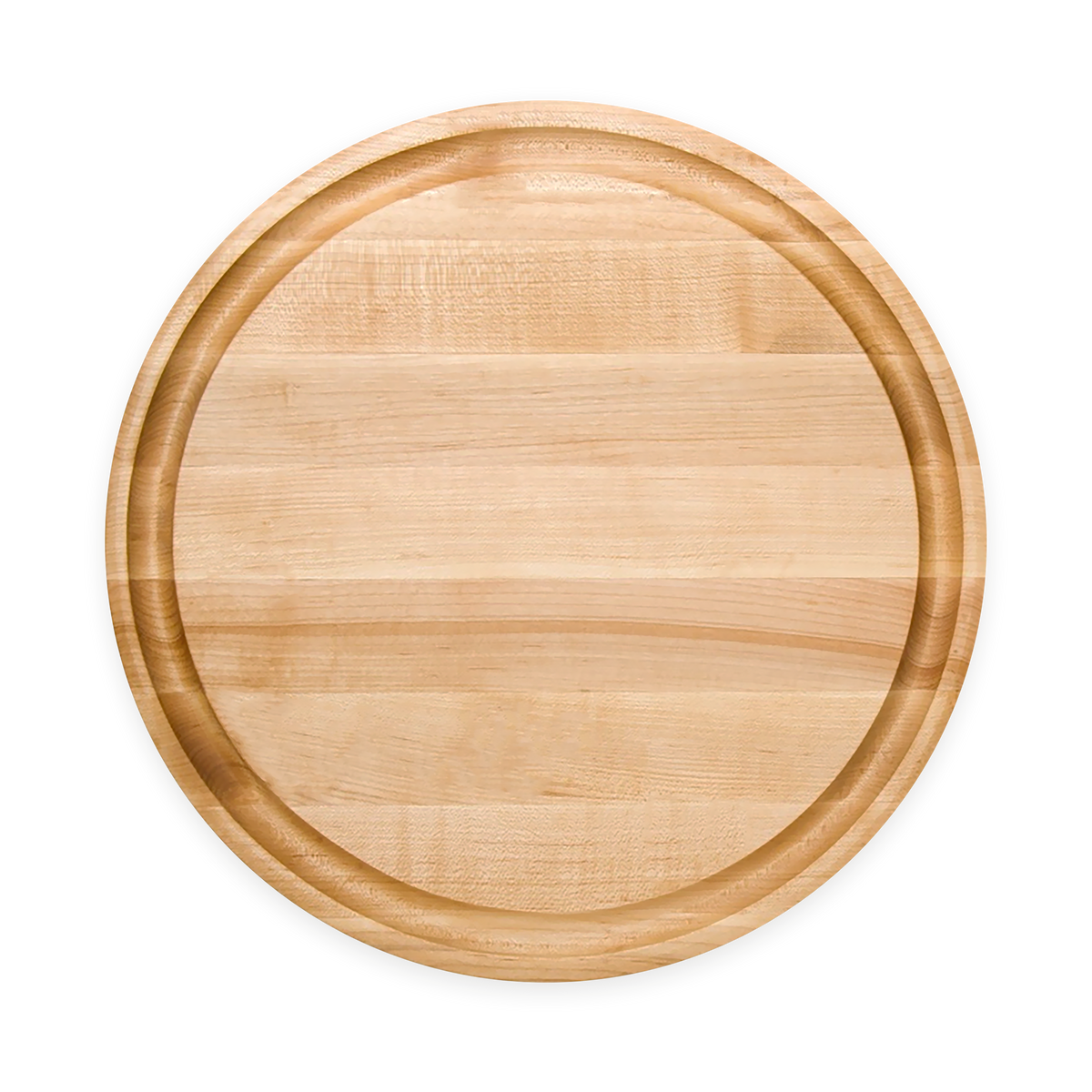 Vue de dessus de la planche à steak ronde en érable avec rigole, de 11 po