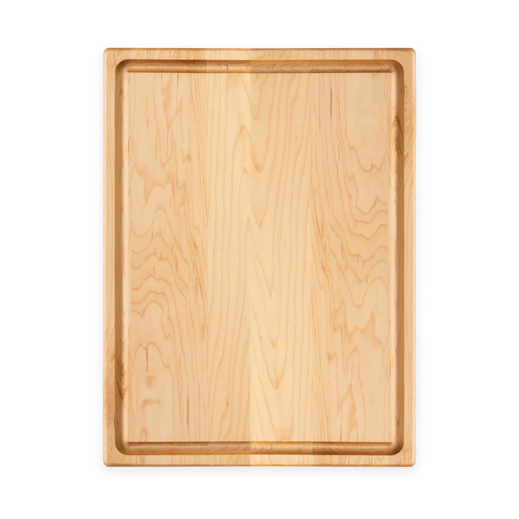 Vue de dessus de la planche à découper en érable avec rigole, de 16 × 12 po