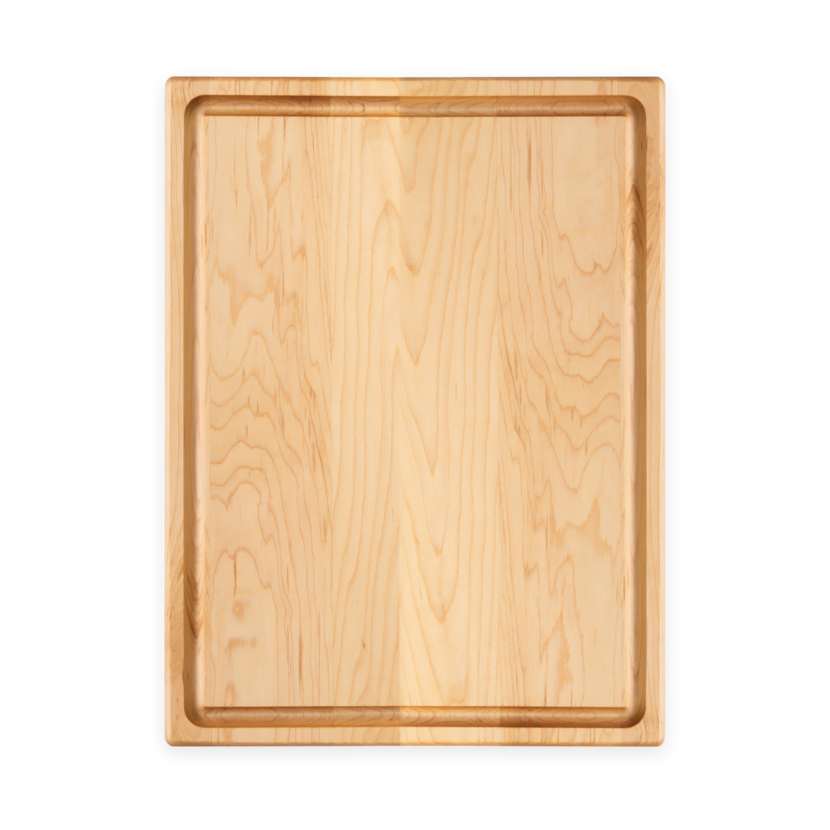 Vue de dessus de la planche à découper en érable avec rigole, de 16 × 12 po