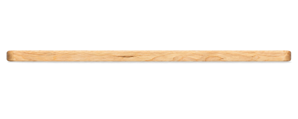 Side view of the maple cutting board, 20 × 14 × 0.75 inches