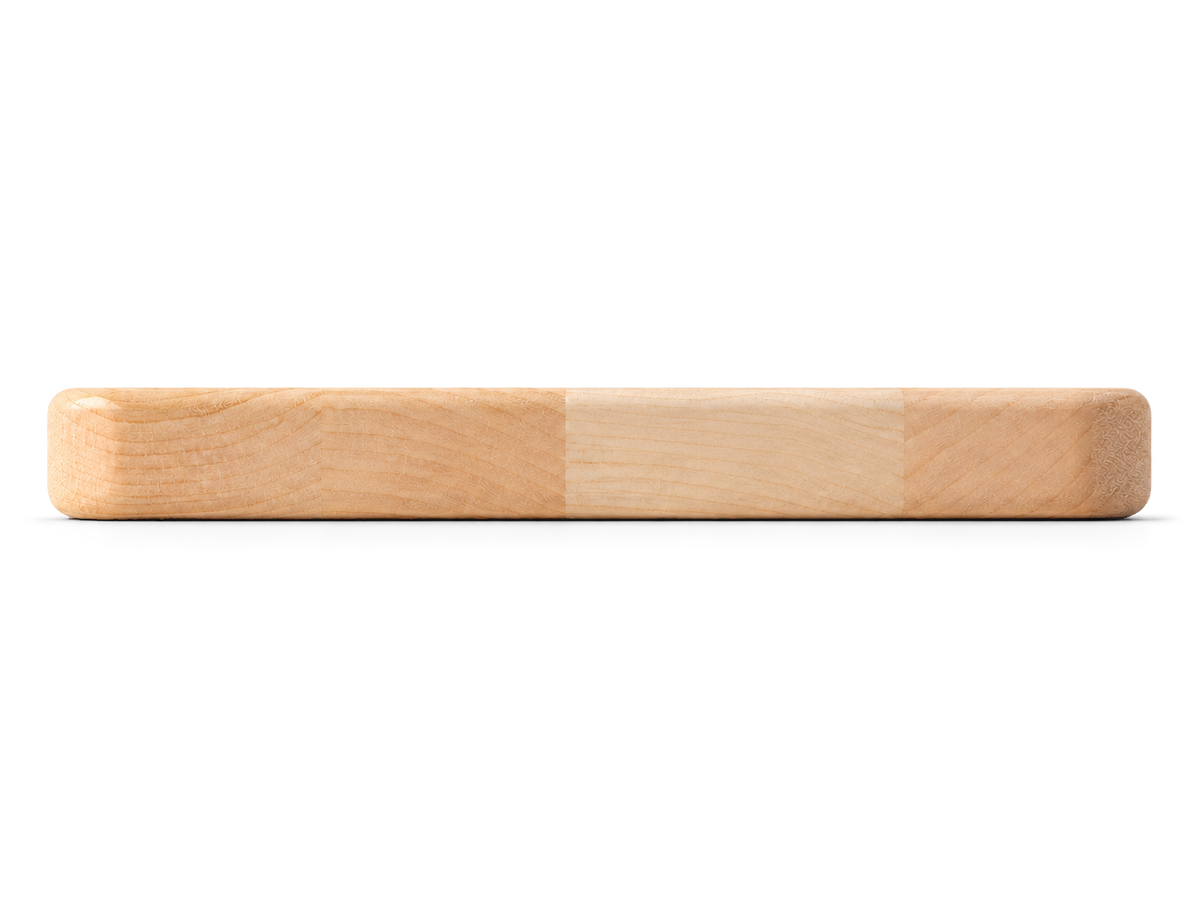 Side view of the maple serving board, 12 × 6 × 0.75 inches