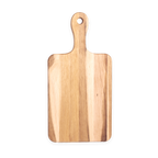 Overhead view of the large maple serving board with handle, 16 × 8 in