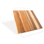 Vue de côté de la planche à découper en bois pour évier avec supports métalliques