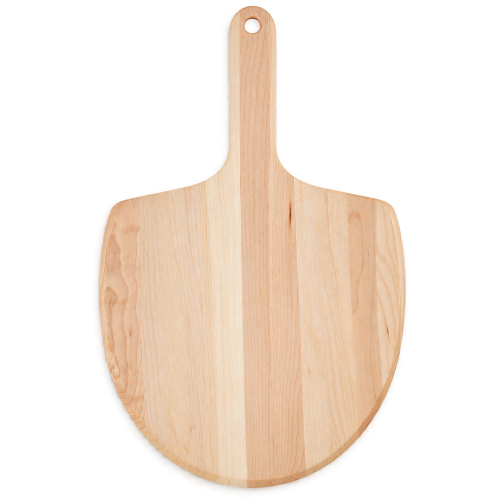 Front of the maple pizza peel, 21 × 13 inches