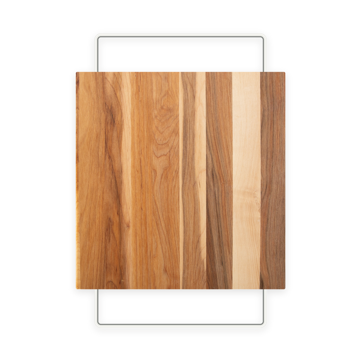 Vue de dessus de la planche à découper en bois pour évier avec supports métalliques
