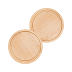 Two round maple steak boards with juice grooves, 11-inch size, viewed from above