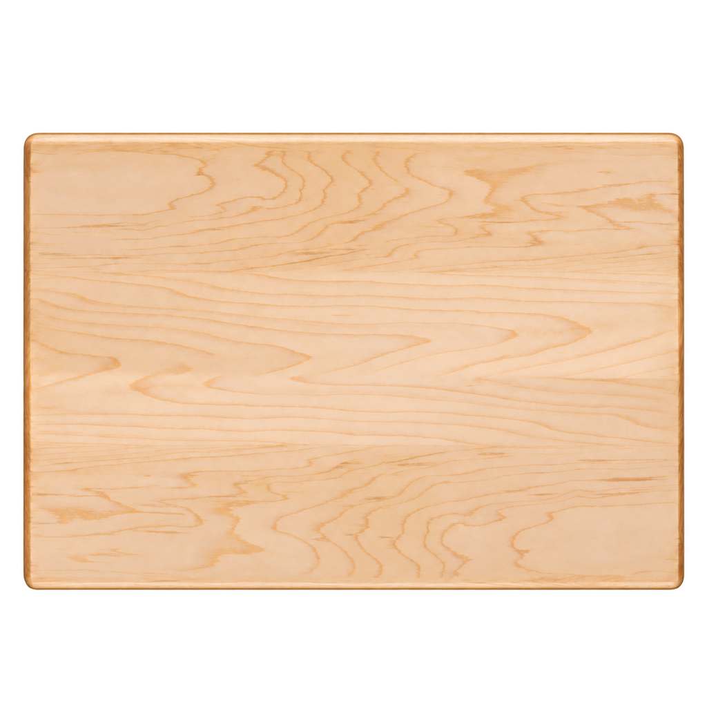 Reverse face of the maple cutting board with juice groove, 20 × 14 in