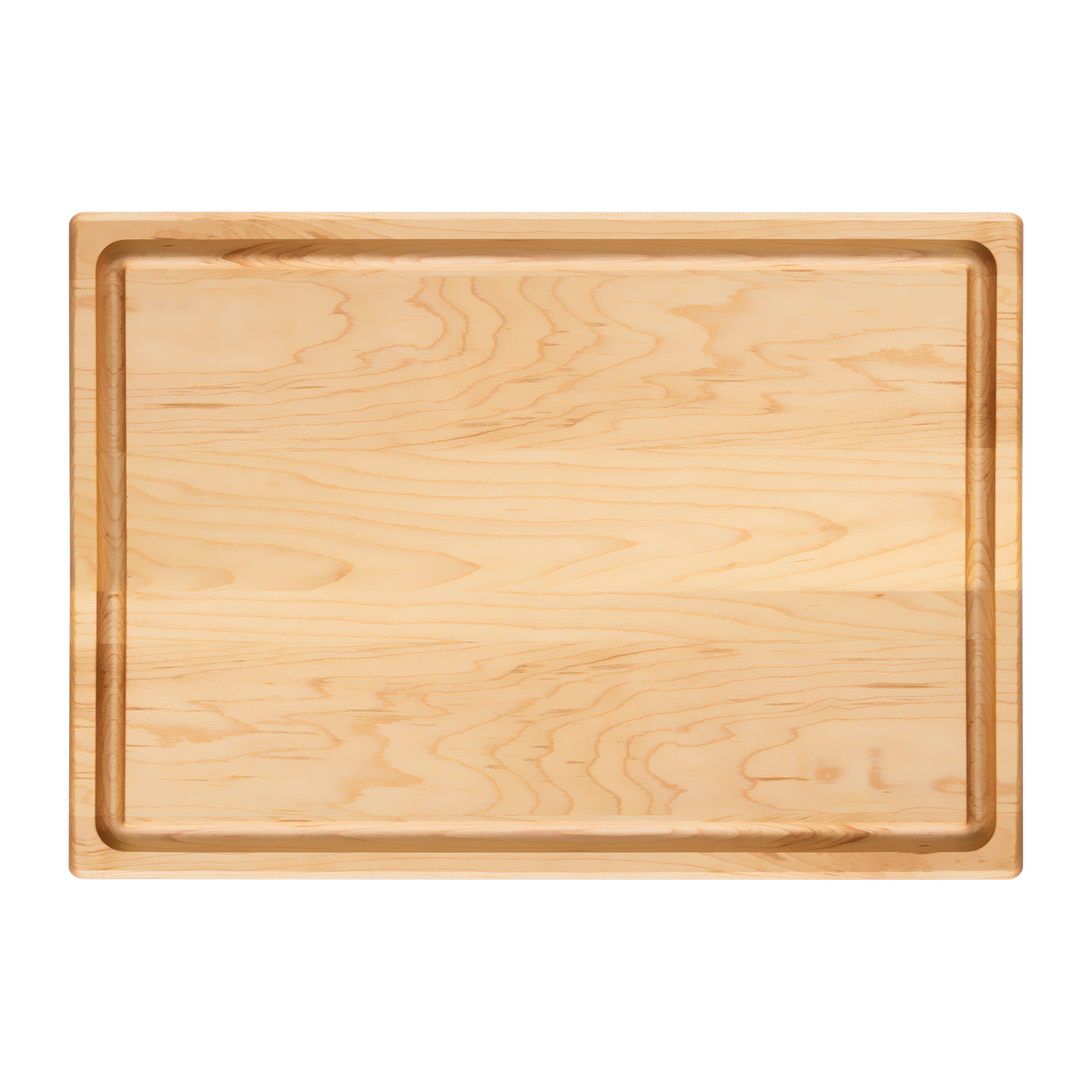 Front face of the maple cutting board with juice groove, 20 × 14 in